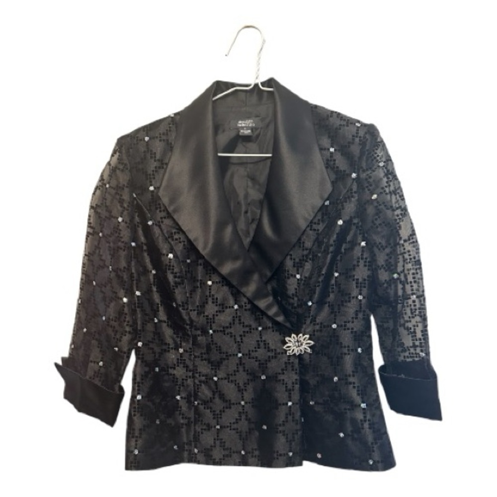 Vintage Dress Barn Black Sequin Blazer with Satin Lapel Size 6